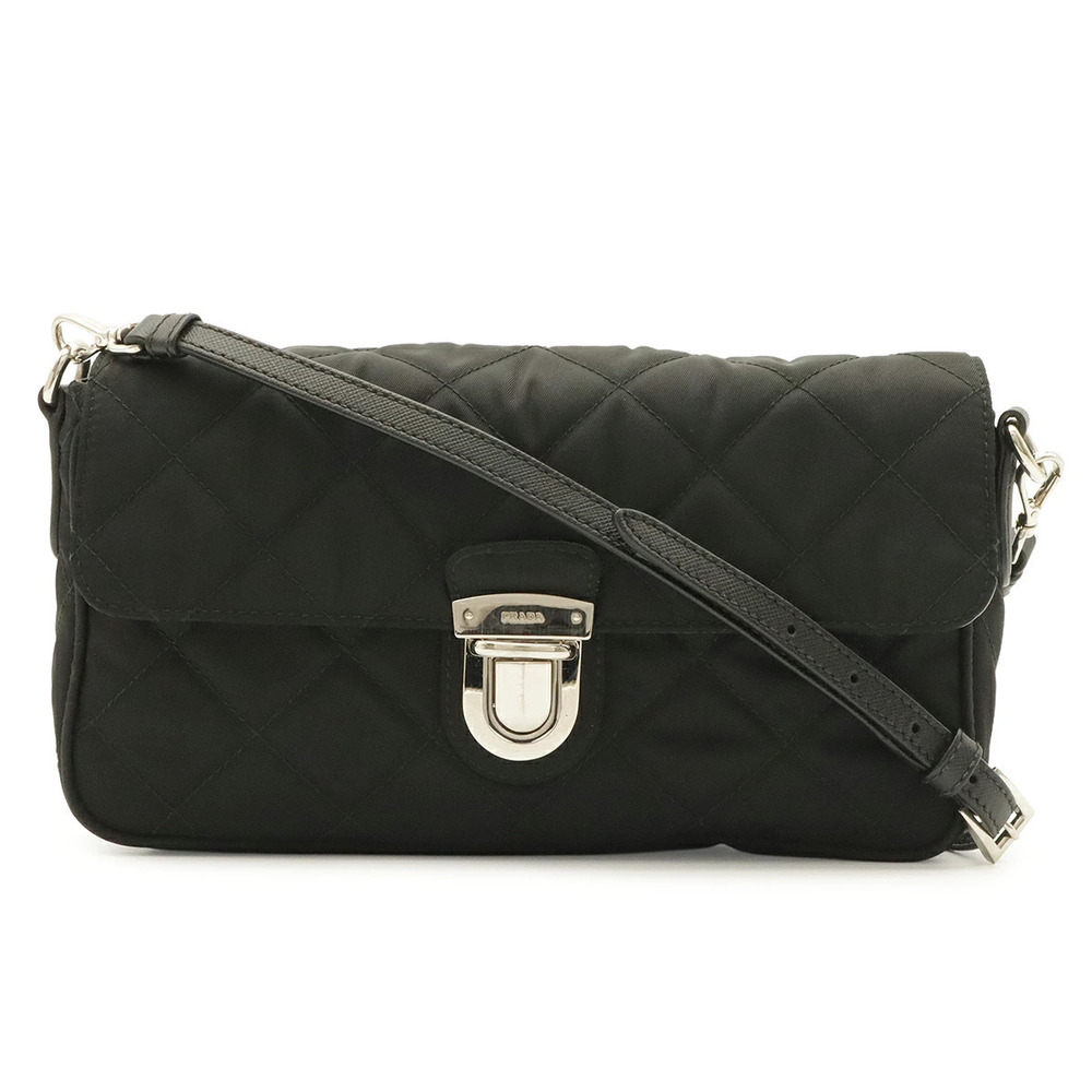 Prada Pochette Pouch Quilted Leather Shoulder Bag Nero Black